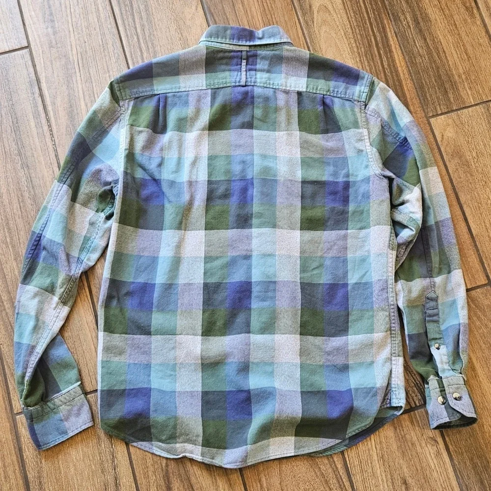 Banana Republic Luxe Flannel Shirt Mens Sm Camden Fit Blue Green Buffalo Check